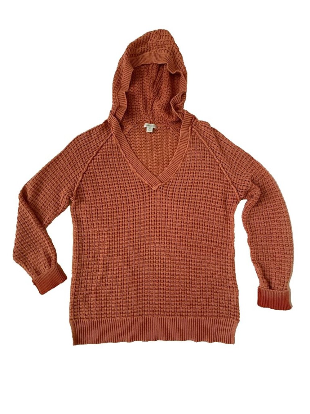 Sundance Womens M Calm Harbors Sweater Hoodie V-neck Rust Orange Open Knit